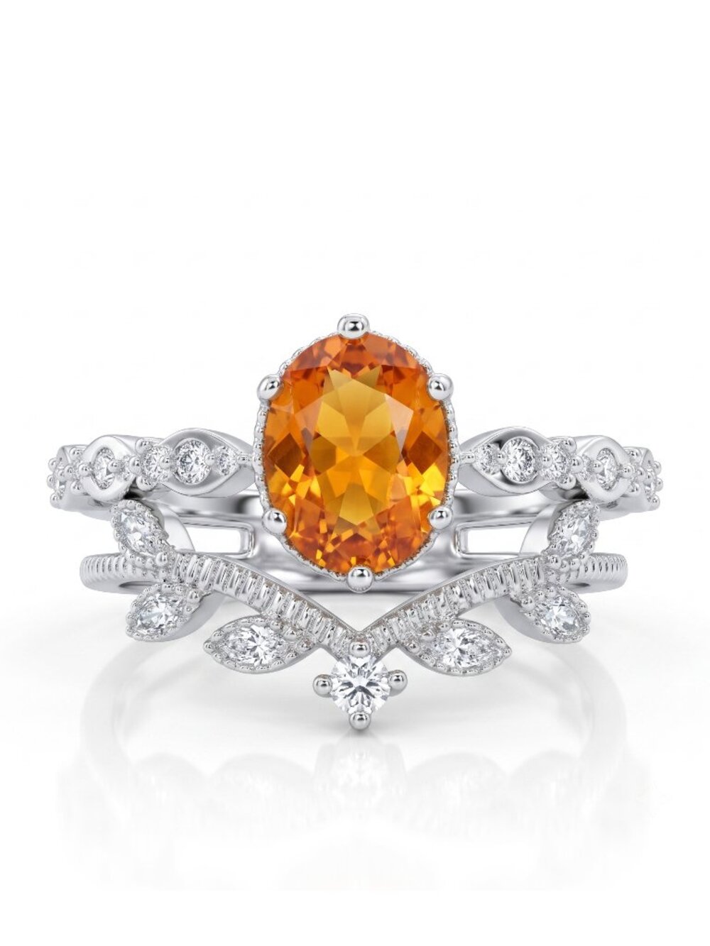 Citrine Gemstone ring set, 925 Sterling Silver